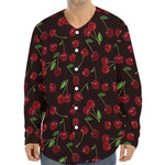 Cherry Fruit Pattern Print Long Sleeve Baseball Jersey