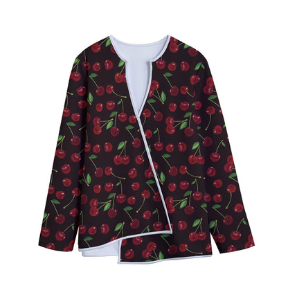 Cherry Fruit Pattern Print Long Sleeve Short Coat