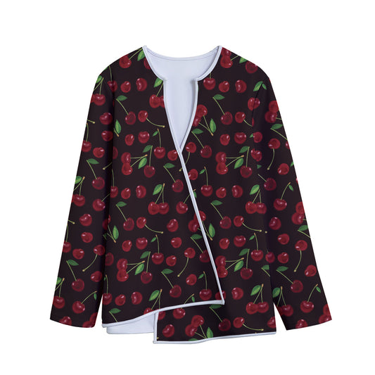 Cherry Fruit Pattern Print Long Sleeve Short Coat