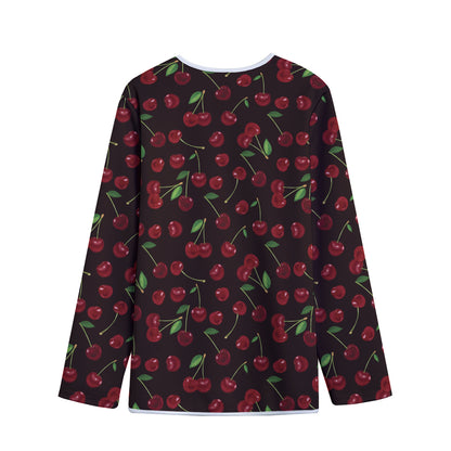 Cherry Fruit Pattern Print Long Sleeve Short Coat