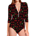 Cherry Fruit Pattern Print Long Sleeve Swimsuit