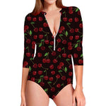 Cherry Fruit Pattern Print Long Sleeve Swimsuit