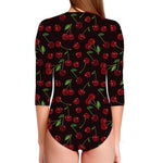 Cherry Fruit Pattern Print Long Sleeve Swimsuit