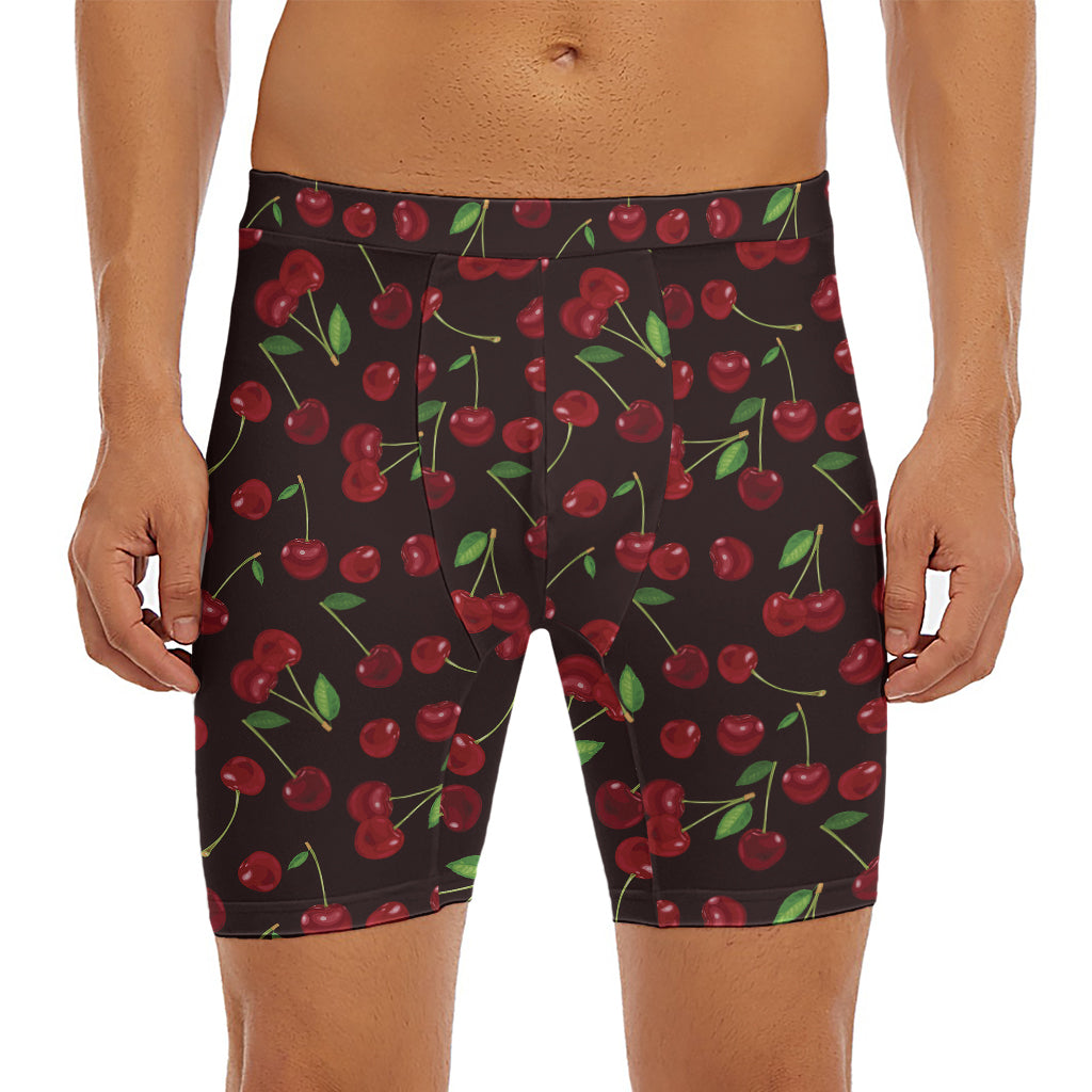 Cherry Fruit Pattern Print Men's Long Boxer Briefs
