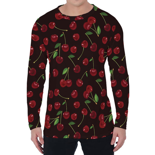 Cherry Fruit Pattern Print Men's Long Sleeve T-Shirt