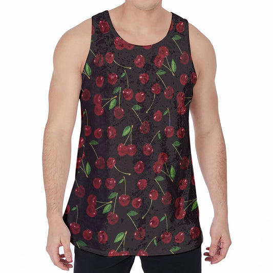 Cherry Fruit Pattern Print Men's Velvet Tank Top