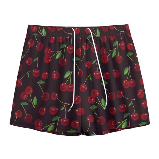 Cherry Fruit Pattern Print Mesh Shorts
