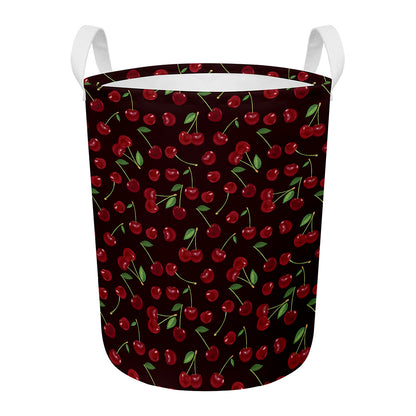 Cherry Fruit Pattern Print Round Laundry Basket
