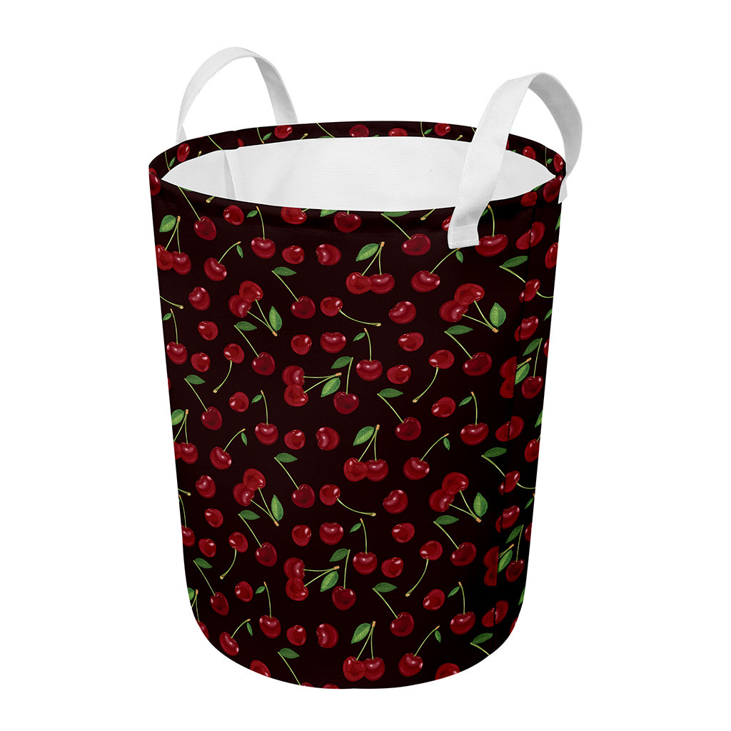 Cherry Fruit Pattern Print Round Laundry Basket