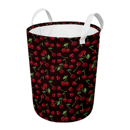 Cherry Fruit Pattern Print Round Laundry Basket