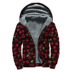 Cherry Fruit Pattern Print Sherpa Lined Zip Up Hoodie