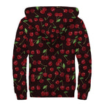 Cherry Fruit Pattern Print Sherpa Lined Zip Up Hoodie
