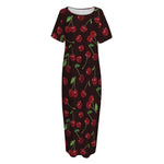Cherry Fruit Pattern Print Short Sleeve Long Nightdress