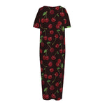 Cherry Fruit Pattern Print Short Sleeve Long Nightdress