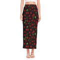 Cherry Fruit Pattern Print Side Slit Maxi Skirt