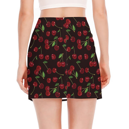 Cherry Fruit Pattern Print Side Slit Mini Skirt