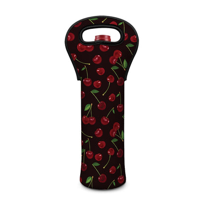 Cherry Fruit Pattern Print Single Neoprene Wine Tote