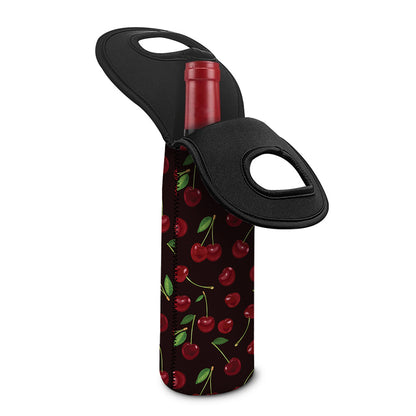 Cherry Fruit Pattern Print Single Neoprene Wine Tote