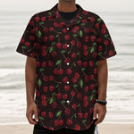 Cherry Fruit Pattern Print Textured Short Sleeve Shirt