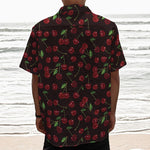 Cherry Fruit Pattern Print Textured Short Sleeve Shirt
