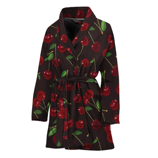Cherry Fruit Pattern Print Women's Bathrobe