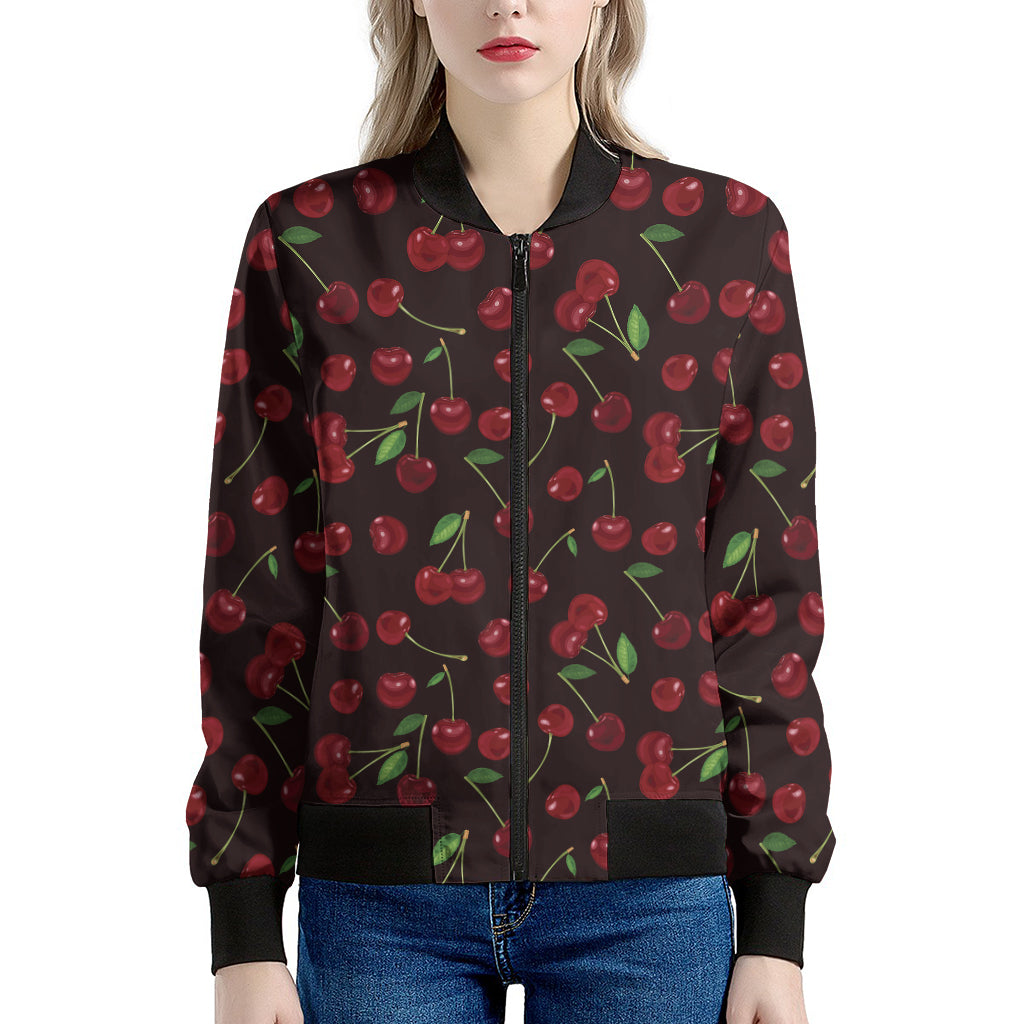 Cherry Fruit Pattern Print Women's Bomber Jacket