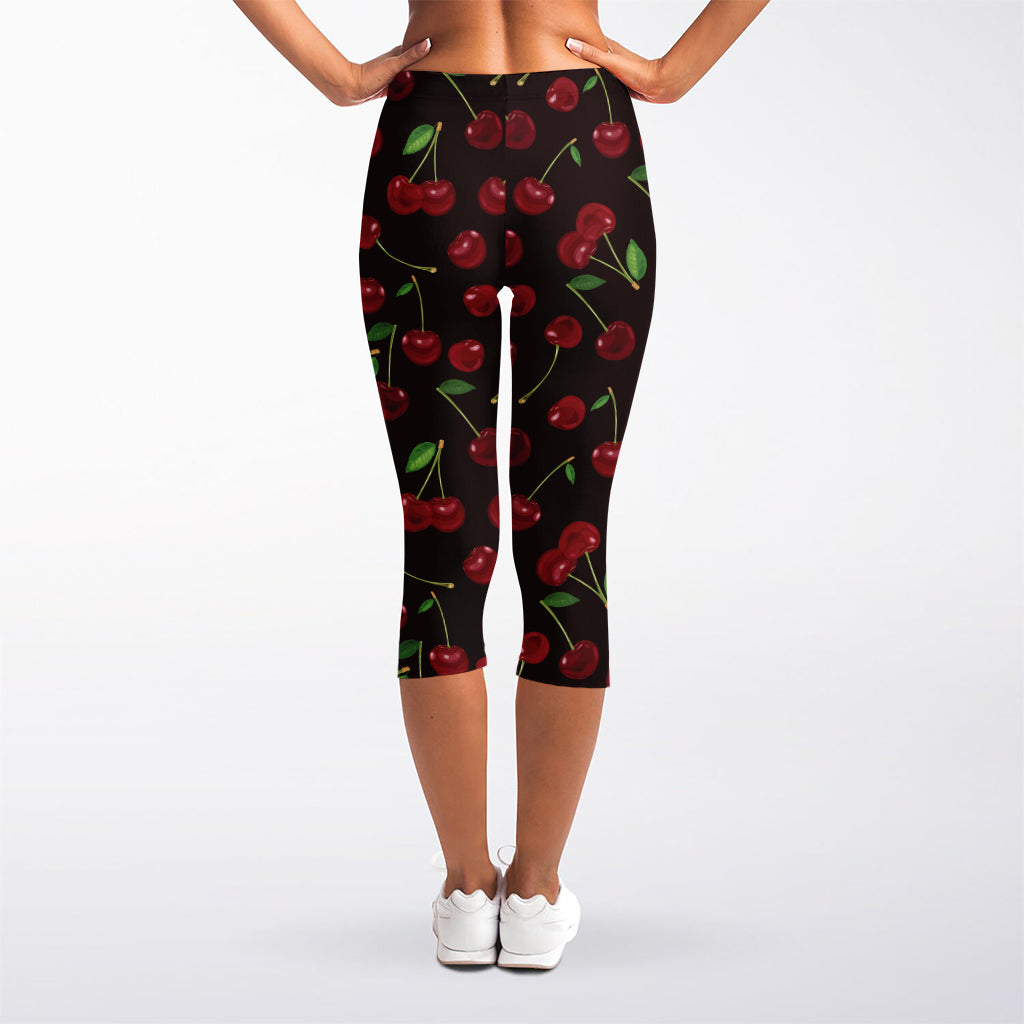 Cherry Fruit Pattern Print Women's Capri Leggings