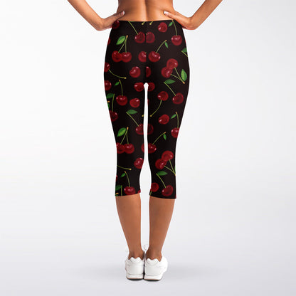 Cherry Fruit Pattern Print Women's Capri Leggings