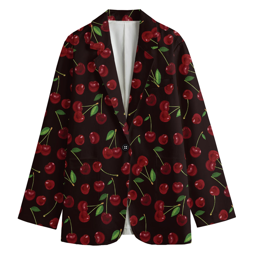 Cherry Fruit Pattern Print Women's Cotton Blazer