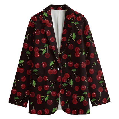 Cherry Fruit Pattern Print Women's Cotton Blazer