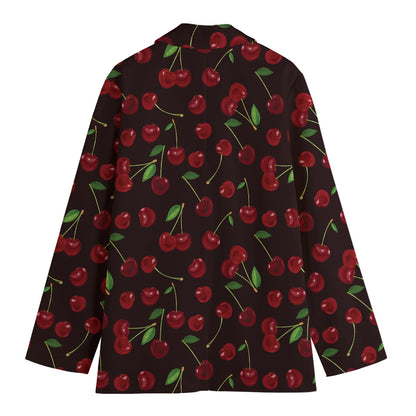 Cherry Fruit Pattern Print Women's Cotton Blazer