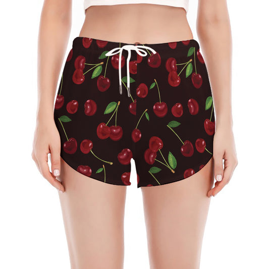 Cherry Fruit Pattern Print Women's Split Running Shorts