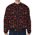 Cherry Fruit Pattern Print Zip Sleeve Bomber Jacket
