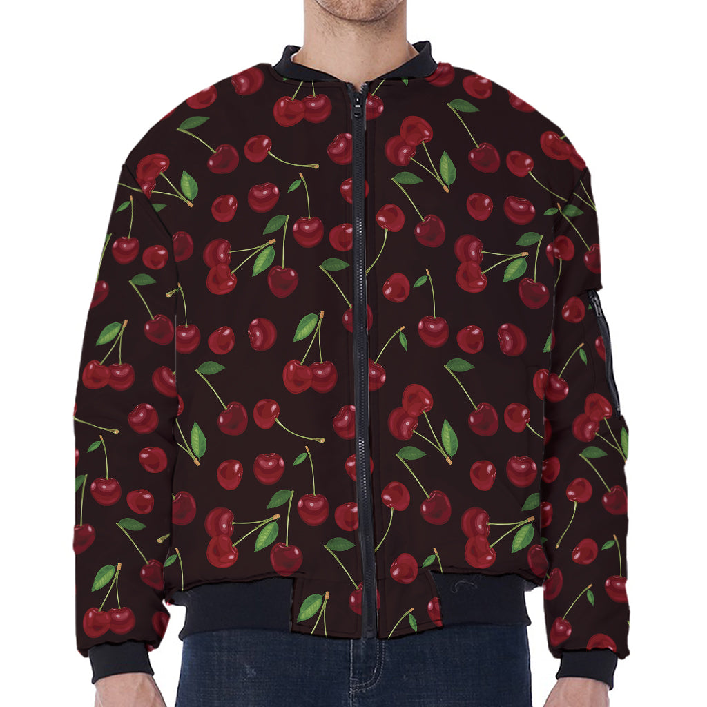 Cherry Fruit Pattern Print Zip Sleeve Bomber Jacket