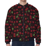 Cherry Fruit Pattern Print Zip Sleeve Bomber Jacket
