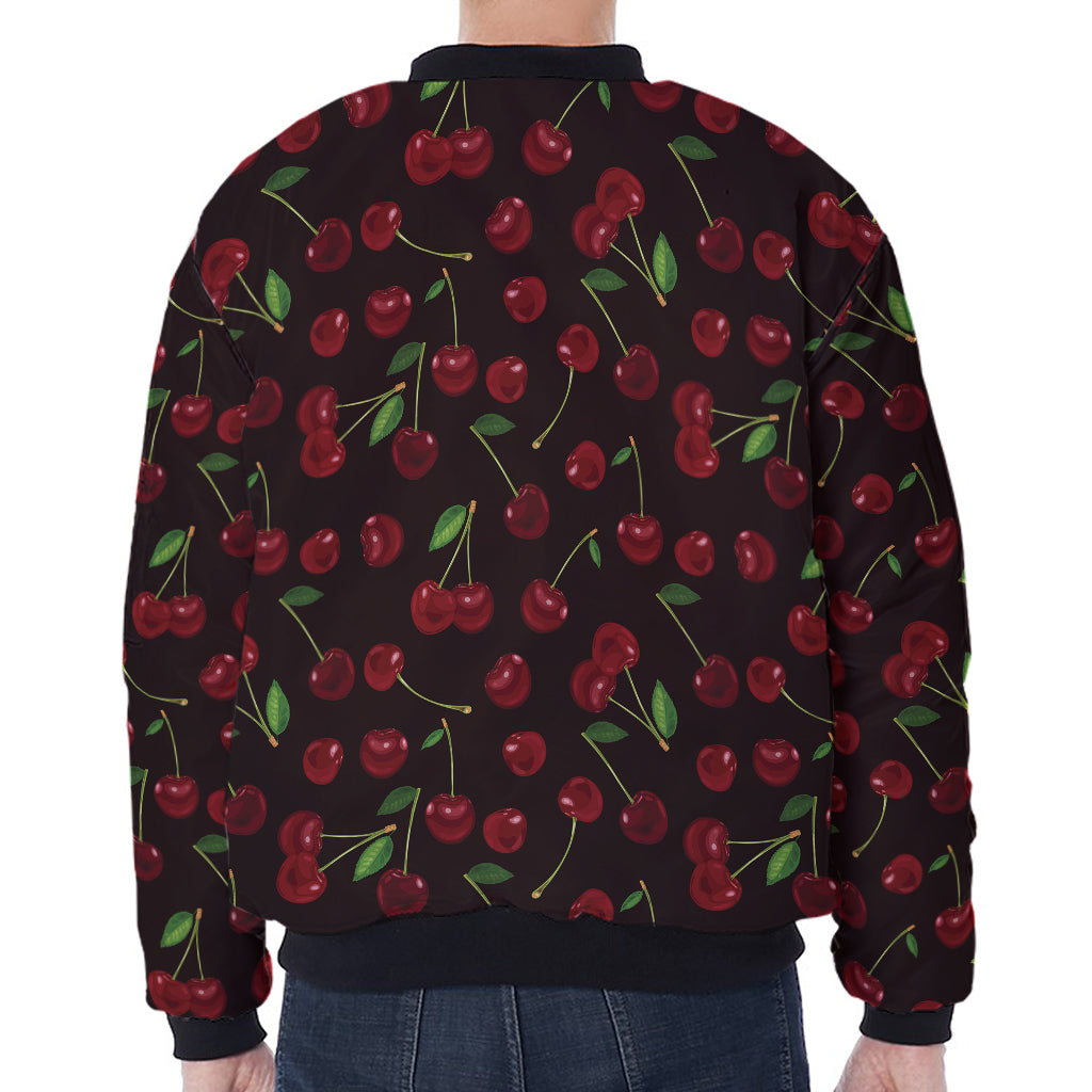 Cherry Fruit Pattern Print Zip Sleeve Bomber Jacket