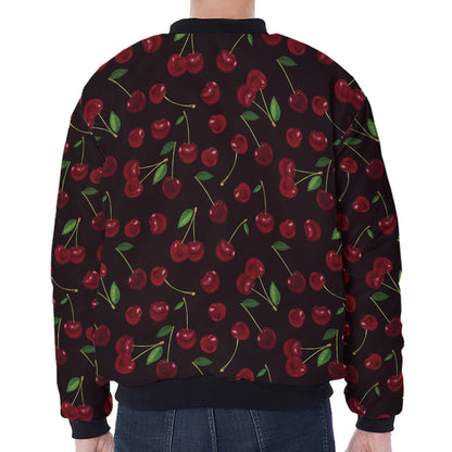 Cherry Fruit Pattern Print Zip Sleeve Bomber Jacket