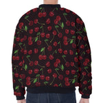 Cherry Fruit Pattern Print Zip Sleeve Bomber Jacket