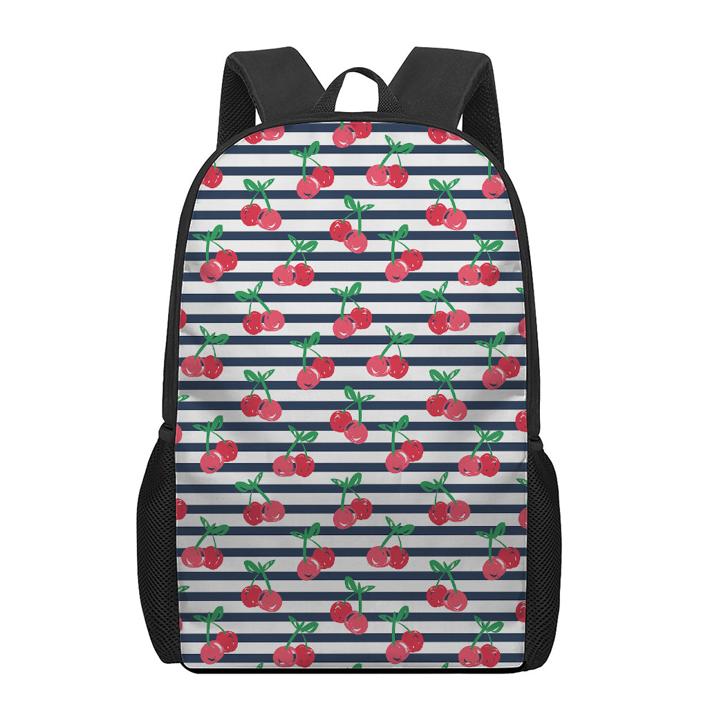 Cherry Striped Pattern Print 17 Inch Backpack