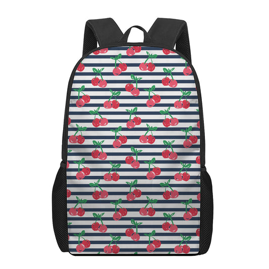 Cherry Striped Pattern Print 17 Inch Backpack