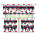Cherry Striped Pattern Print 3 Piece Kitchen Curtains