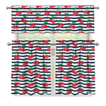 Cherry Striped Pattern Print 3 Piece Kitchen Curtains