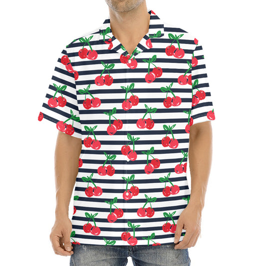 Cherry Striped Pattern Print Aloha Shirt