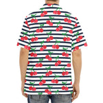 Cherry Striped Pattern Print Aloha Shirt