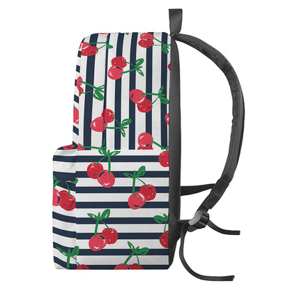 Cherry Striped Pattern Print Backpack