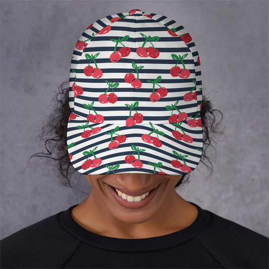 Cherry Striped Pattern Print Baseball Cap