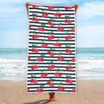 Cherry Striped Pattern Print Beach Towel