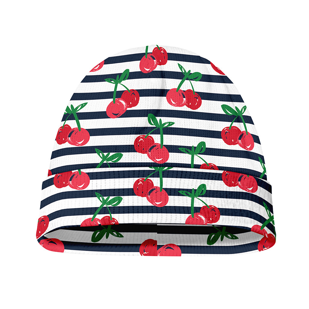Cherry Striped Pattern Print Beanie
