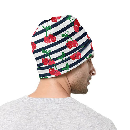 Cherry Striped Pattern Print Beanie