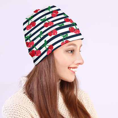 Cherry Striped Pattern Print Beanie